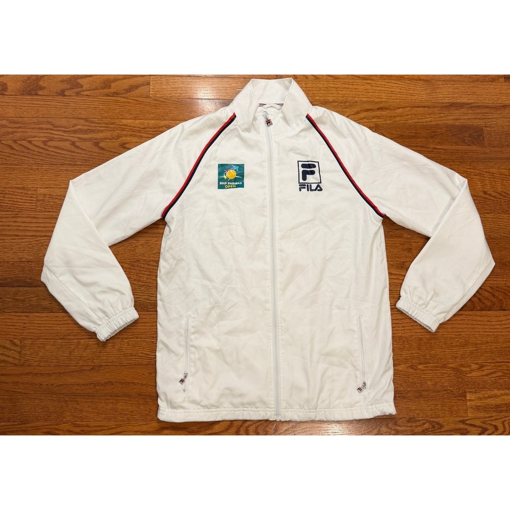Fila BNP Paribas Open Tennis Jacket Mens Small White Full Zip Windbreaker Sporty